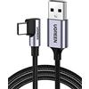 UGREEN Cavo USB C 90 Gradi 3A in Nylon, Cable Type C a A Ricarica Rapida QC 3.0, Compatibile con iPhone 16/15 Plus Pro Max, Galaxy S24 Ultra/S23/S22/A53,Pixel 9/8/7. 3M