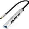 deleyCON USB C HUB 4 Porte Distributore - (1x USB3.0 / 3x USB2.0) Alloggiamento in Alluminio, 15cm, Per PC, Laptop, Notebook, Macbook, iMac, iPad, iPhone, Galaxy, Smartphone, Tablet - Argento