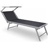 Bricozone Lettino Pieghevole Prendisole in Alluminio E Tessuto Textilene Professionale Con Tettuccio Parasole Orientabile Sdraio Per Mare Spiaggia Piscina Giardino 182 x 60 x 38 Cm Nero