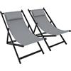 BRICOZONE Set di 2 Sedie Sdraio Leggera Da Giardino Schienale Regolabile Pieghevole Ergonomica Con Cuscino Traspirante Struttura Nera In Alluminio Da Esterno Piscina Mare Portata 160 Kg Grigio