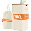 YOUDENOVA 100L Contenitore per Bottiglie con Coperchio & Ermetico, Pattumiera da Cucina, Raccolta Vuoti & Vetro, Bidone per Riciclaggio, Supporto per Sacco Spazzatura, Beige