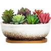 ARTKETTY Vaso per piante grasse, 20 cm, rettangolare, per piante da interno, bonsai in ceramica, con vassoio di drenaggio, piccolo vaso per fiori, casa, giardino, finestra