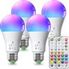 DUSKTEC Lampadine LED E27 Multicolore Dimmerabile Luce Calda e Fredda 12W (Equivalente 100W) 1300 Lumen, Controllo Remoto, Light Bulb RGB Colorate Risparmio Energetico, 4 Pezzis