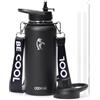 Coolflask Borraccia termica in metallo con cannuccia e beccuccio, in acciaio inox, a doppia parete sottovuoto, mantiene il freddo per 48 ore e il caldo per 24 ore, a prova di perdite e senza BPA,