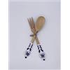Amarcord Set Posate da Insalata cucchiaio e forchetta in legno con manico in ceramica dipinto a mano con disegni Romagnoli Blu