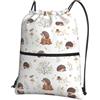 YYHHAOFA Nature Lovely Hedgehog Lovers Prints Zaino con cerniera e coulisse, borsa da viaggio impermeabile con tasca frontale e organizer interno