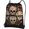 WHJDPP Day Of The Dead Skull Prints, zaino con coulisse e cerniera, leggero, impermeabile, con tasca frontale e organizer interno, ideale per viaggi, yoga ed escursionismo