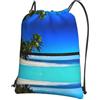 WHJDPP Zaino con cerniera e coulisse con stampa di palme e mare chiaro, leggero, impermeabile, con tasca frontale e organizer interno, ideale per viaggi, yoga ed escursionismo