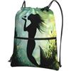 YYHHAOFA Zaino con cerniera e coulisse con stampa di sirena, con stampa animata, impermeabile, da viaggio, con tasca frontale e organizer interno