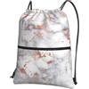 WHJDPP Zaino con cerniera e coulisse con stampa marmorizzata oro rosa, leggero, impermeabile, con tasca frontale e organizer interno, ideale per viaggi, yoga ed escursionismo