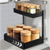 Cozary Organizer Sottolavello Cucina a 2 Livelli, Organizzatore Estraibile, Scaffale a L Regolabile,Porta Detersivi Salvaspazio, per Angoli Stretti Cucina/Bagno, Nero