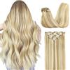 GOO GOO Extension con clip in capelli veri, con clip, 35 cm, 120 g, 7 pezzi, extension per capelli veri, 18 A/613 A, biondo chiaro