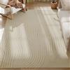 HOMCOM Tappeto Moderno Antiscivolo in Poliestere e Cotone, Tappeto Pelo Corto con Design di Linee, per Soggiorno, Camera da Letto, Sala da Pranzo, 230x160x1.7 cm, Crema