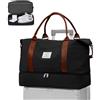 WEPLAN Borsone da Viaggio Donna Bagaglio a Mano Easyjet 45x36x20 Borsa da Viaggio Donna Uomo Borsone Palestra con Scomparto per le Scarpe Travel Bag Borsa Sportiva Cabina Weekend,A06-Nero con Marrone