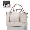 WEPLAN Borsone da Viaggio Donna Bagaglio a Mano Easyjet 45x36x20 Borsa da Viaggio Donna Uomo Borsone Palestra con Scomparto per le Scarpe Travel Bag Borsa Sportiva Cabina Weekend,A01-Beige con Marrone