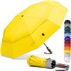 Royal Walk Ombrello da viaggio pieghevole antivento, compatto e resistente, con manico in vero legno, apertura automatica, chiusura automatica, doppia tettoia per uomini e donne, Giallo, L, Moderno