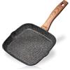 STONELINE BACK TO NATURE Bistecchiera 16x16 cm, Effetto Legno, 2 Beccucci, Padella Grill Padella Griglia, Rivestimento Antiaderente con Vere Particelle di Pietra, a Induzione, Tutti i Piani Cottura
