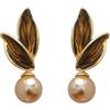 MFQLL Orecchini da donna alla moda marrone bordeaux Orecchini con perle in foglia oro 14K(Dark Curry)
