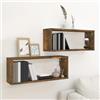 Tonture Scaffale a cubo in legno di rovere affumicato, 60 x 15 x 23 cm, 2 pezzi, mensola sospesa, salvaspazio, per soggiorno, camera da letto, ufficio, con pratico ripiano e decorativo