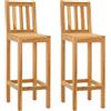 vidaXL Sgabello da bar 2 pz Naturale Legno di teak solido