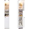 COSTWAY Mobile Alto da Bagno, Mobiletto a Colonna Stretto con Luci LED e Telecomando, Ante in Vetro e Mensole Regolabili, Armadio Salvaspazio a Terra per Soggiorno, 30 x 30 x 170 cm (Bianco)