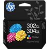 HP Cartuccia HP differenti colori B7RT8AE 302 XL / 304 XL 300 Pagine Cartuccia di inchiostro in tricromia originale HP 302Xç/304XL