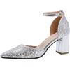 Generico Scarpe da Sposa Glitter Punta Appuntita Tacco Largo Metallico | Décolleté Matrimonio Paillettes Lucide Blocco Metallico Scarpe Sposa Glitterate Punta Stretta Tacco Largo Party