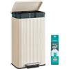 SONGMICS Pattumiera da cucina, 50 l, con pedale, coperchio a chiusura silenziosa e secchio interno rimovibile, in acciaio, 15 sacchi della spazzatura (codice K) inclusi, bianco crema LTB586LZ02