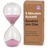 MIJOMA Clessidra 5 minuti in vetro rosa - Timer decorativo per brevi pause, cucina, scrivania e soggiorno