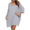 Bresdk Camicia da Notte Donna Cotone Modal Morbida Camicie da Notte Manica 3/4 Scollo a V Eleganti Taglie Forti Vestiti Premaman con Tasche Vestaglia Parto Ospedale Premaman, Grigio, XXL