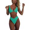 Geluboao Completo bikini da donna con scollatura a V, nodo frontale, push-up, perizoma a gamba alta, due pezzi, Verde lago., S