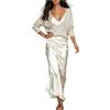 Generisch Abito da donna in raso, elegante cardigan bolero, due pezzi, abito da lavoro, abito da sera, abito da cocktail, abito midi per matrimonio, ospite e feste, elegante abito a tubino