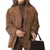 Generic Blazer in pelle da donna con revers a lancia, monopetto, elegante, marrone chiaro, taglia XL