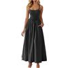 Generic Abiti estivi da donna, girocollo, senza maniche, abito lungo svasato, spalline sottili, abito casual lungo, a linea, elegante per le vacanze, da spiaggia, con tasche, 01 Nero, L