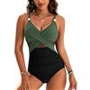 Novocloud Costume Intero Donna Contenitivo Modellante Costume da Bagno Push Up Scollo a V con Controllo Pancia Piatta Costumi Mare e Piscina Un Pezzo (IT, Testo, M, Regular, Regular, Nero Verde)