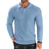 COOFANDY Polo da uomo a maniche lunghe, lavorato a maglia, effetto nido d'ape, Azzurro, 3XL