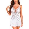 RSLOVE Camicia da Notte Sexy in Raso - Lingerie Donna Babydoll con Cinturino Regolabile e Scollo a V in Pizzo Bianco S