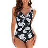 WIN.MAX Costumi da Bagno Interi per Donna Scollo a V Costume Intero Donna con Controllo della Pancia Monokini con arricciature, per Coppe da D a G(Flora Monocromatica,EU42)