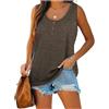 Famulily Henley Canottiera da donna, con scollo a U, estiva, senza maniche, con bottoni, marrone, XXL