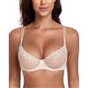 Lemorosy Reggiseno Donna Sexy Mezza Coppa in Pizzo con Ferretto Balconcino Rete Trasparente Non Imbottito Bralette (Beige,2E)