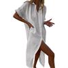 Kayferli Abito estivo da donna Casual Estate Allentate Camicie Abiti 2023 Moda Solido Bottone Lunghi Abiti da Spiaggia Moda Manica Corta Ufficio Maxi Abito da spiaggia, bianco, XL