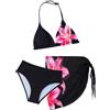 SEAUR Set Bikini per Ragazze Motivo Leopardato e Fiori Bikini Triangolo 3-pezzi Costume da Bagno con Gonna per Bambini 8-12 Anni, Fiori neri., 9 anni