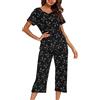 MIA LUCCE - Pigiama da donna, in due pezzi, estivo, in cotone, notte, casa, capri, maniche corte, top e pantaloni 3/4, taglie S-XXL, Gatto nero, XL