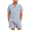 Irdcomps Pigiama Uomo Estivo Cotone Corto Leggero Pigiami Estivi Due Pezzi Maglia a Maniche Corte con Scollo a V e Pantaloncini Quadri Blu L