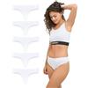 mimosso Perizoma da donna a vita alta, in cotone biologico, confezione da 5 pezzi, traspirante, senza cuciture, biancheria intima sexy e confortevole (taglia S - 2XL), bianco, XL