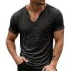 Generico Maglia Uomo Collo A V Manica Corta in Cotone E Lino, Finitura Vissuta con Bordi Grezzi, Modello Ampio Tinta Unita Perfetto per L'Estate E Le Giornate al Mare(Black, M)