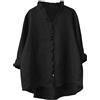 Generic Camicette da donna casual con colletto alla coreana, maniche a 3/4, camicetta estiva con volant in cotone e lino, camicia aperta sul davanti, top a tunica di base, comoda maglietta per uscire e per le