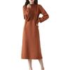 Ailaile 100% lana merino maglione vestito donna collo lupetto lanterna manica pullover autunno inverno lavorato a maglia abito lungo, Arancione, L