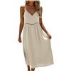 Generico Vestito Donna Estivo Cotone Abito Lungo Scollo a V Casual Vestiti Senza Maniche Abiti Lunghi Cotton Comodo Da Spiaggia Tinta Unita Morbido e Traspiranti Mare E Vacanze Estive Spiaggia Tutte Occasioni