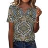 Rapbin Camicia da donna con scollo a V, maglietta a maniche corte, estiva, elegante, casual, business, Stampa etnica, XXL
